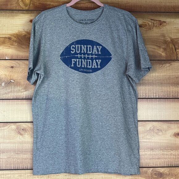 Life is Good Tee T-Shirt Mens Medium "Sunday Funday"‎ Football Short Sleeve Gray - Picture 1 of 7